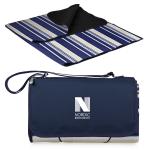 Product Description: Outdoor picnic blanket with shoulder strap and zippered pocket in flap in navy blue with blue and white stripes inside. Wraps up neatly and proudly displays the NNW logo on the front pocket flap. Made of polyester fleece with water-resistant underside so you can picnic in comfort even in the wet Northwest. Open measurements: 59" x 51".Folded measurements: 13" x 8" x 3".</br></br>You can pickup your blanket at the screening of Smiles of a Summer Night on July 9.</br> Midsummer Picnic Blanket
